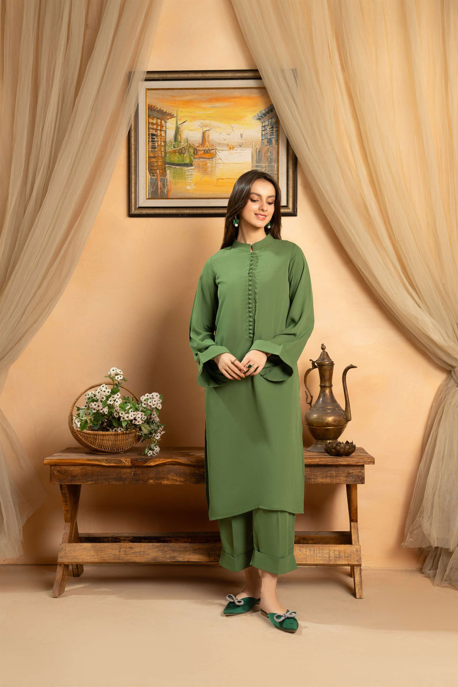 HemStitch Basic Bliss Georgette Stitched 2Piece Suit - Teal Temptation
