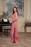 Hemstitch Embroidered Luxury Chiffon Unstitched 3Pc Suit - Blush Pink