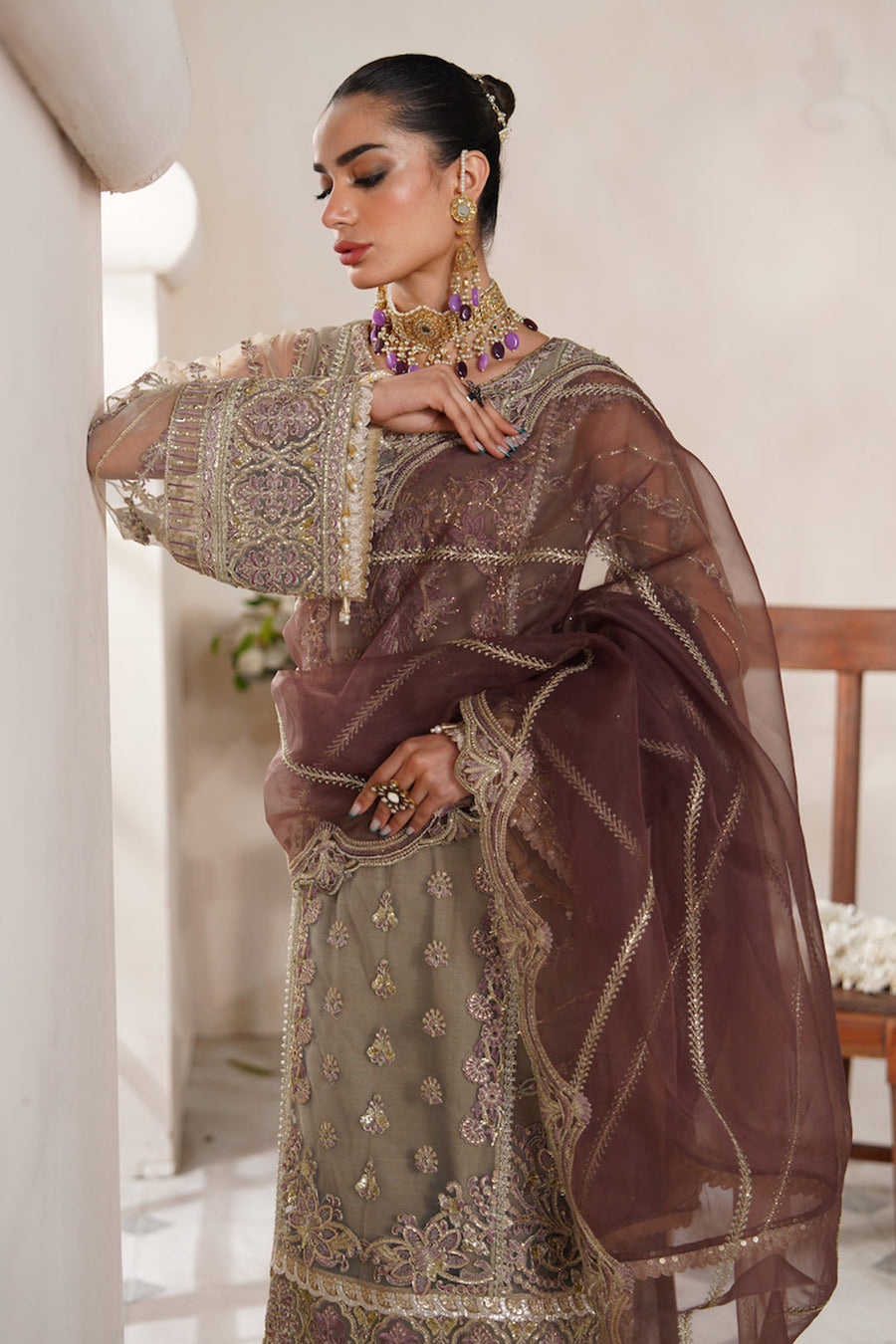 Nazneen by Avyana Embroidered Net Unstitched 4Pc Suit - Inara