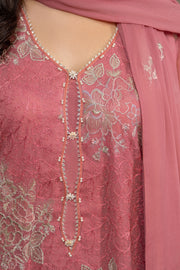 Hemstitch Embroidered Luxury Chiffon Unstitched 3Pc Suit - Blush Pink