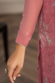 Hemstitch Embroidered Luxury Chiffon Unstitched 3Pc Suit - Blush Pink