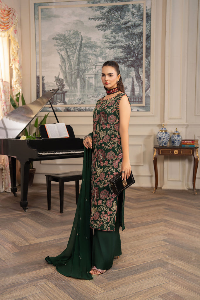 Zouj Embroidered Chiffon Unstitched 4 Piece Suit - Lilac Lush - ZJ25EUCE - Blue - Festive Collection