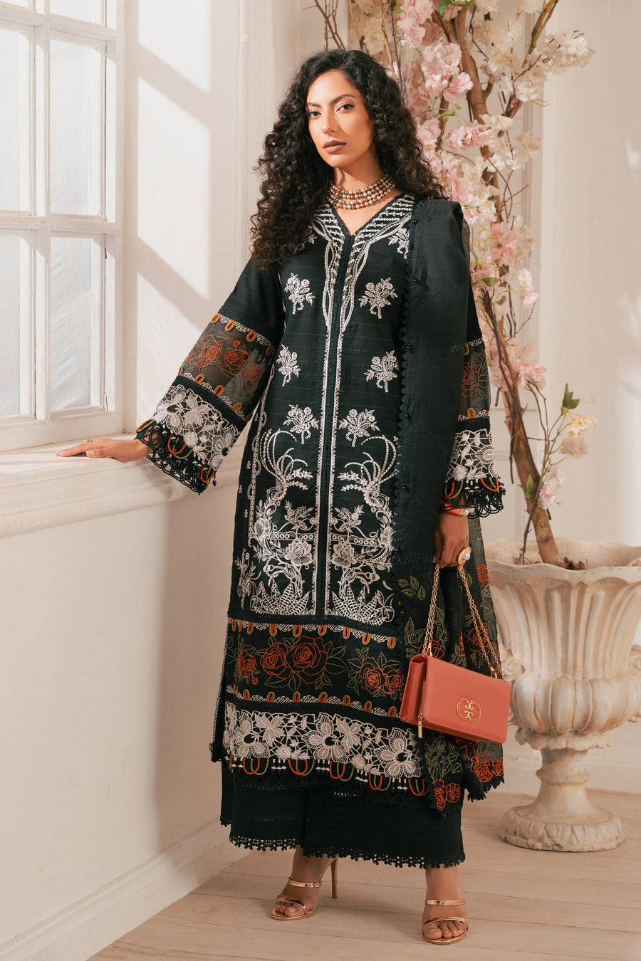 Zivah Apparel Unstitched Embroidered Luxury Lawn 3Pc Suit - Coral