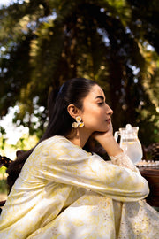 Neeshay Summer Lines Printkari Lawn Unstitched 3Pc Suit - OLIVINE