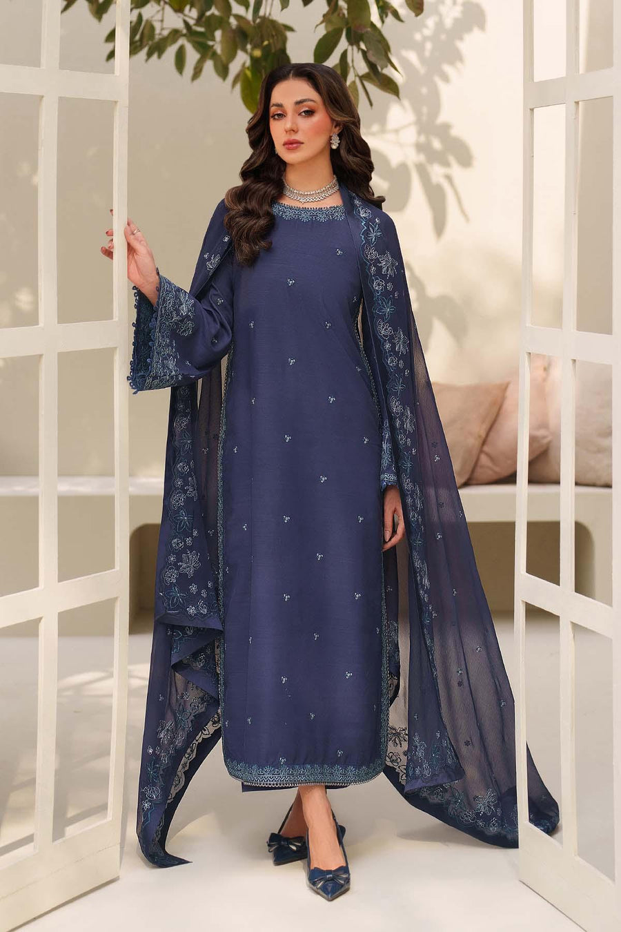 Zarif Exclusive Tabeer Embroidered Raw Silk Unstitched 3Pc Suit D-09 Anaabi