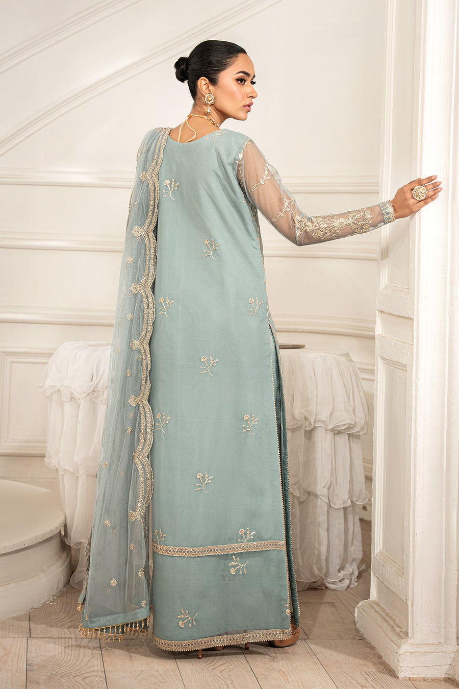 Zarif Formals Sequins Embroidered Net Unstitched 3Pc Suit ZFE-01 LYDIA
