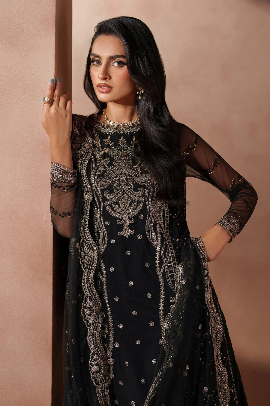 Zarif Mahrosh Embroidered Net Unstitched 3Pc Suit UNST-MUF-01 ISHAAL