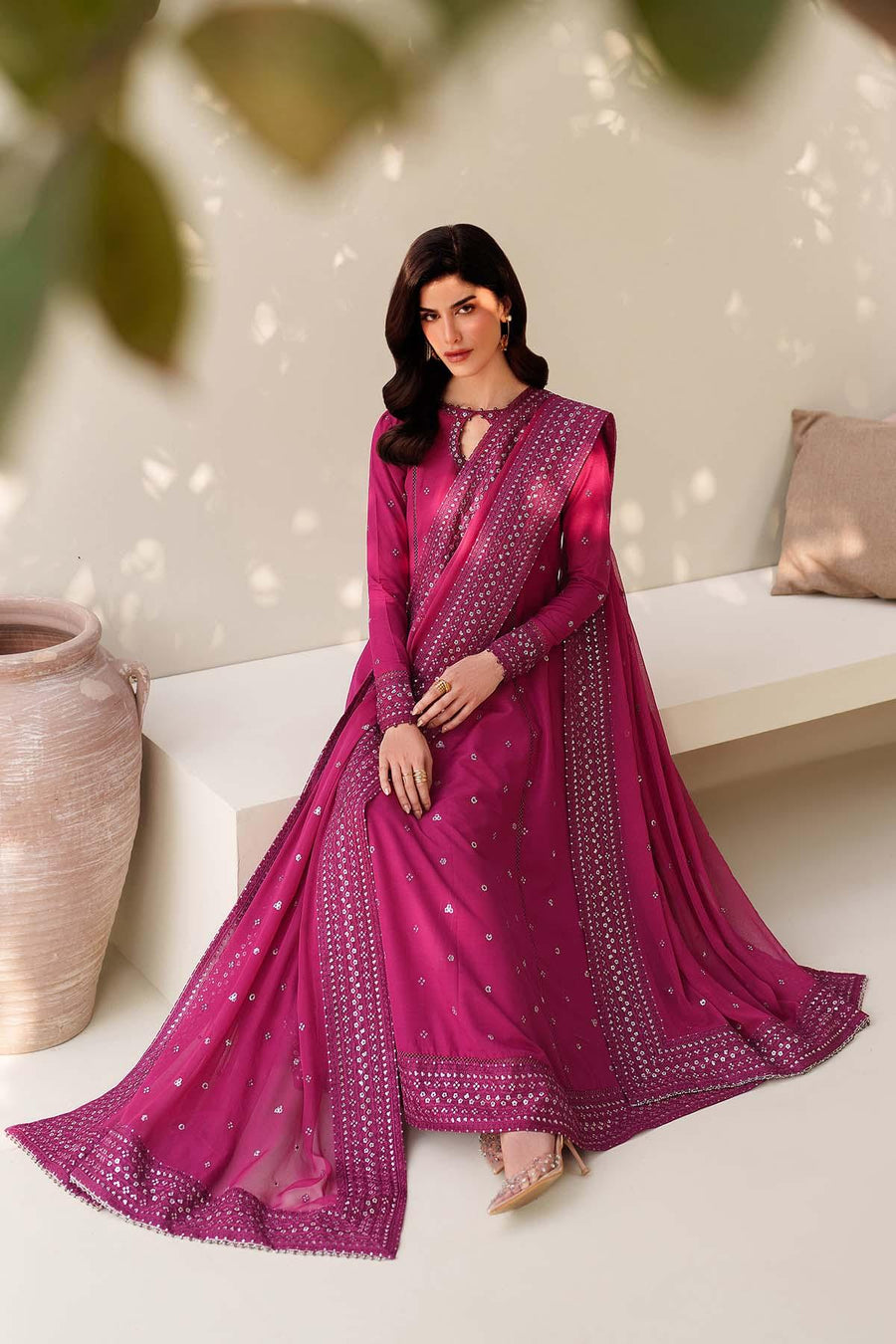 Zarif Exclusive Tabeer Embroidered Raw Silk Unstitched 3Pc Suit D-04 Horain