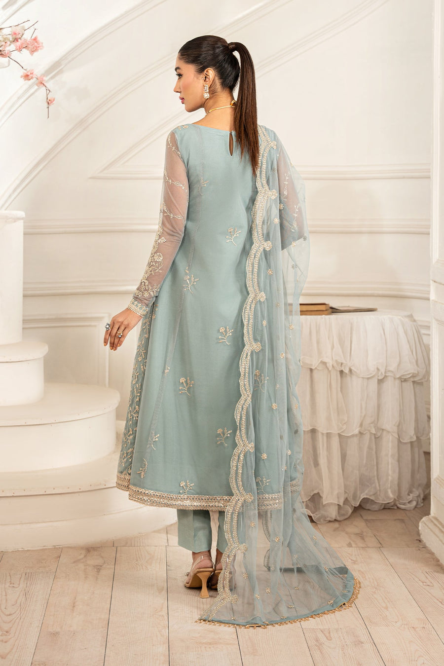 Zarif Formals Sequins Embroidered Net Unstitched 3Pc Suit ZFE-01 LYDIA