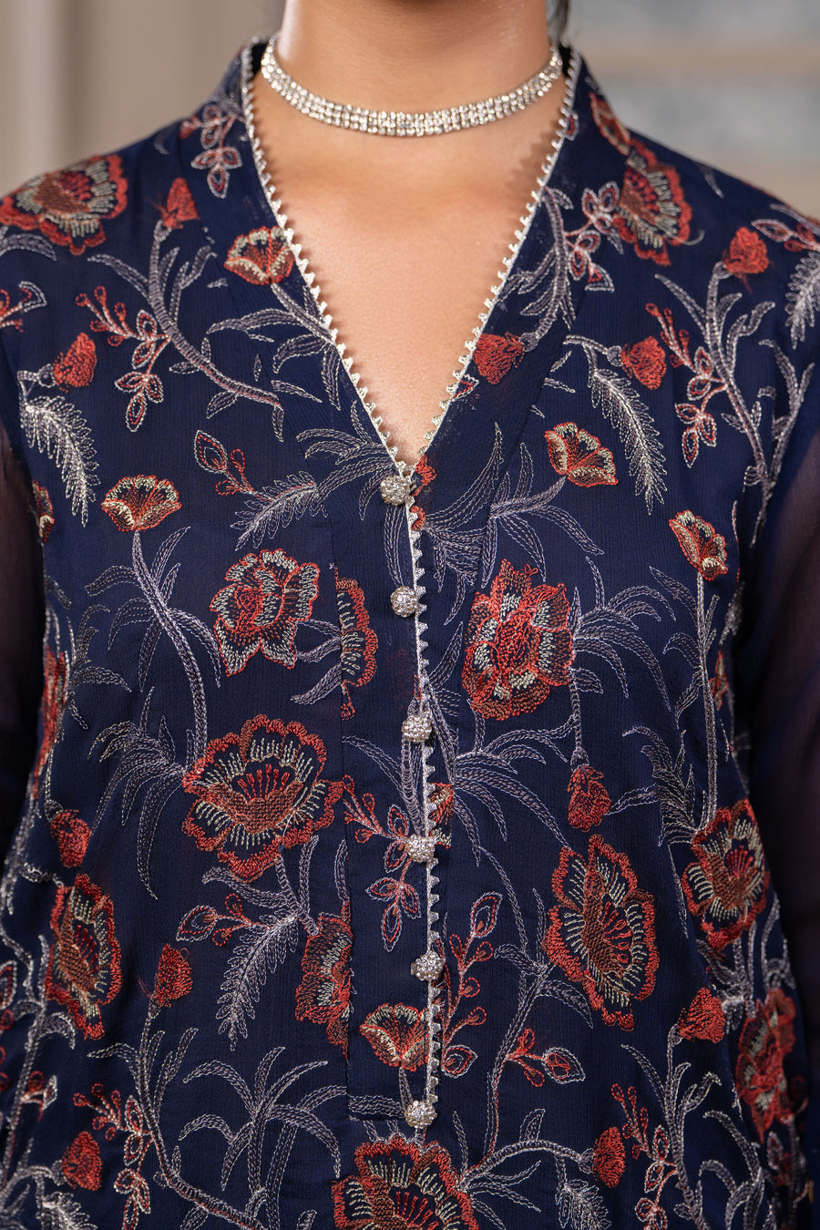 Hemstitch Embroidered Luxury Chiffon Unstitched 3Pc Suit - Elaya