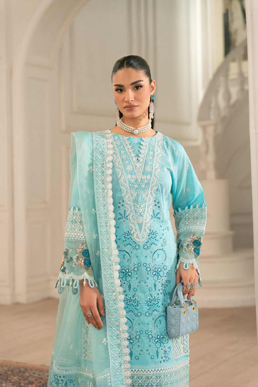 Zivah Apparel Unstitched Embroidered Luxury Lawn 3Pc Suit - Turquoise