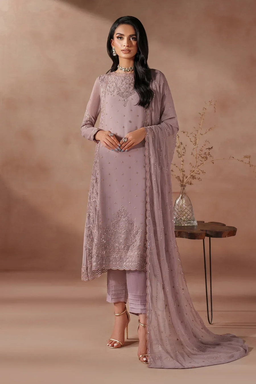 Zarif Mahrosh Embroidered Chiffon Unstitched 3Pc Suit UNST-MUF-04 SAHEER