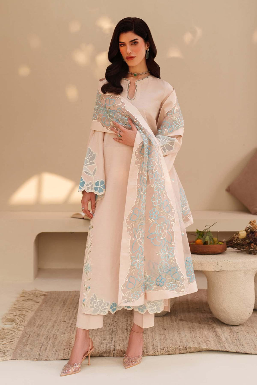 Zarif Exclusive Tabeer Embroidered Raw Silk Unstitched 3Pc Suit D-02 Florielle