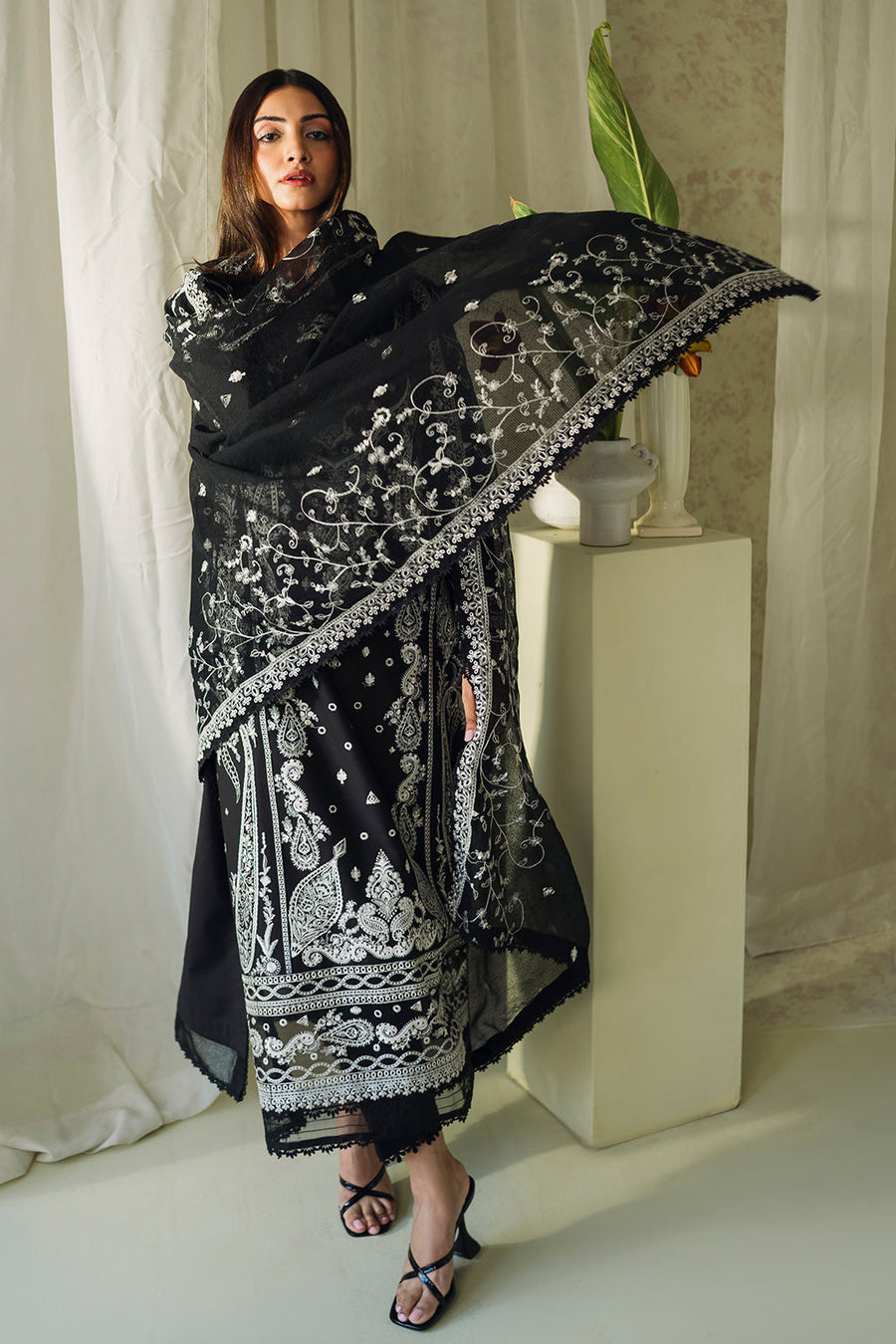 Neeshay Monochrome Embroidered Lawn Unstitched 3Pc Suit - Elysian