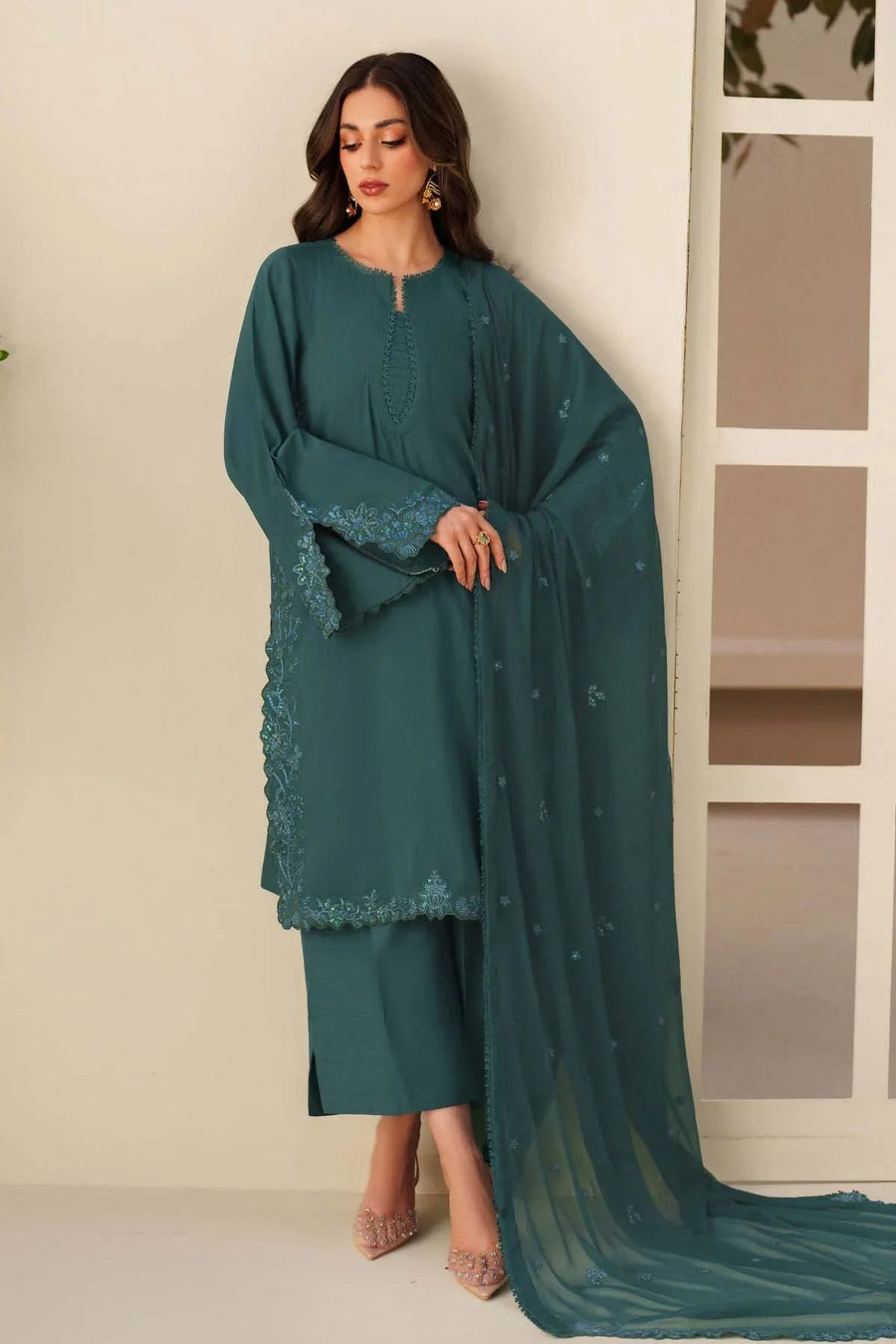 Zarif Exclusive Tabeer Embroidered Raw Silk Unstitched 3Pc Suit D-07 Sawera