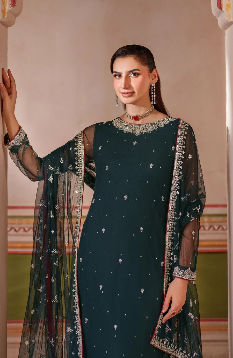 Zarif Falesia Embroidered Net Unstitched 3Pc Suit UNST-HF-02 SHENAAR