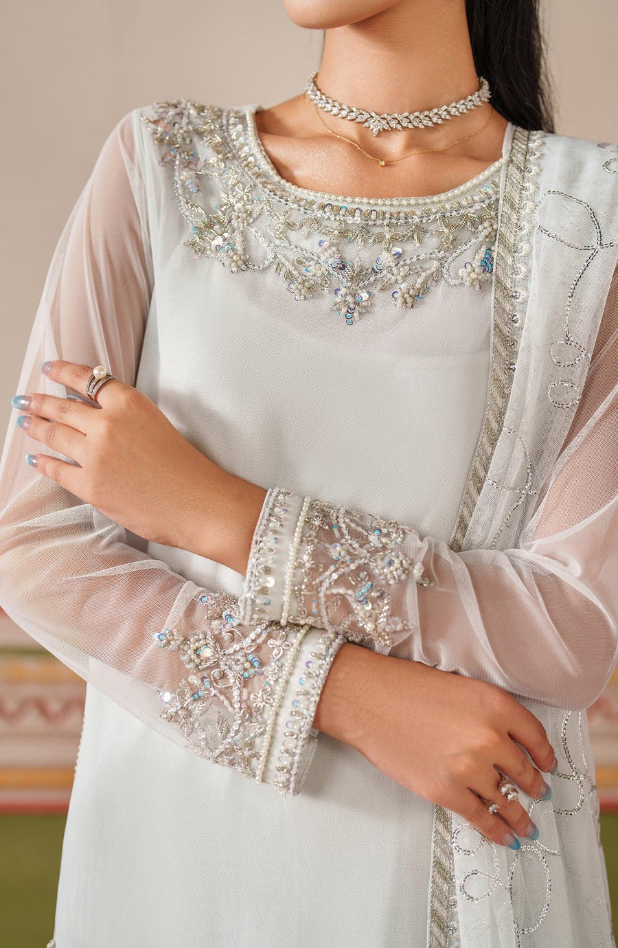 Zarif Falesia Embroidered Net Unstitched 3Pc Suit UNST-HF-03 ROOMAY