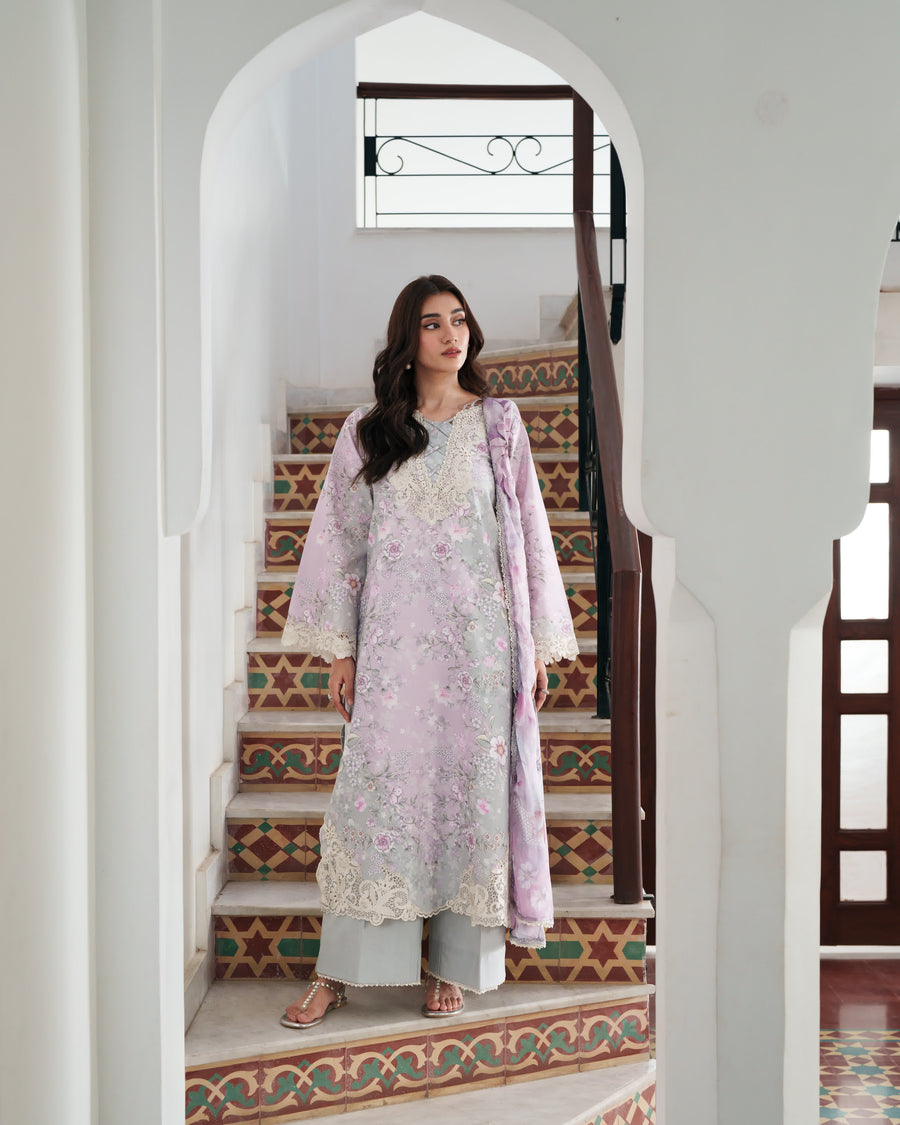 Neeshay Summer Lines Embroidered Lawn Unstitched 3Pc Suit - BLUSHMERE