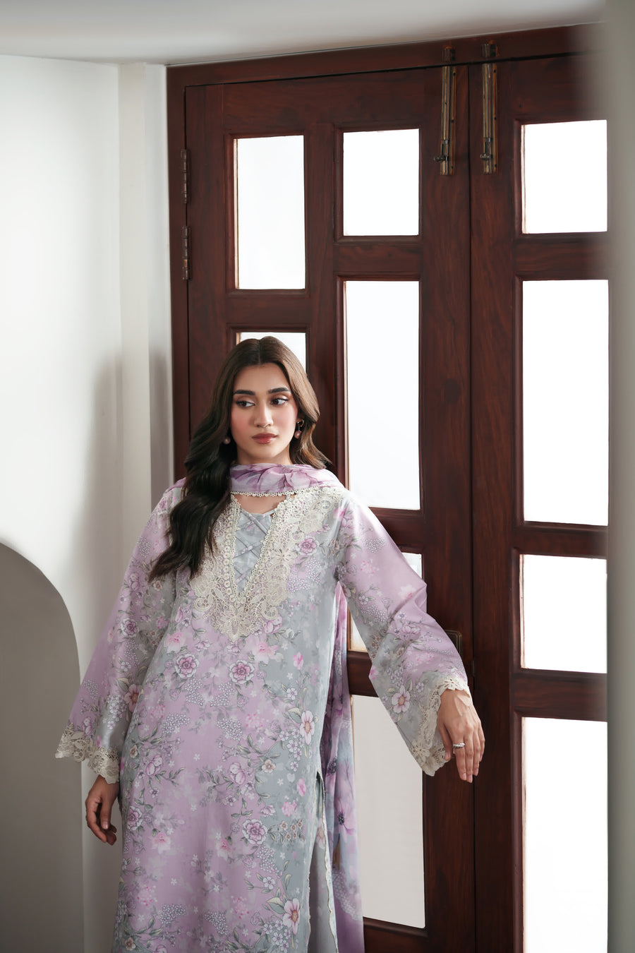 Neeshay Summer Lines Embroidered Lawn Unstitched 3Pc Suit - BLUSHMERE