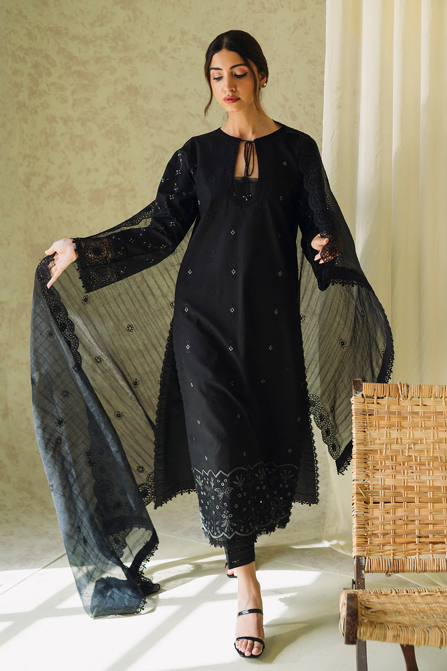 Neeshay Monochrome Embroidered Lawn Unstitched 3Pc Suit - Midnight