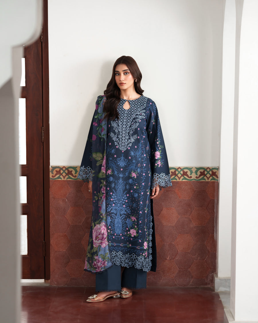 Neeshay Summer Lines Embroidered Lawn Unstitched 3Pc Suit - NOIRELLE