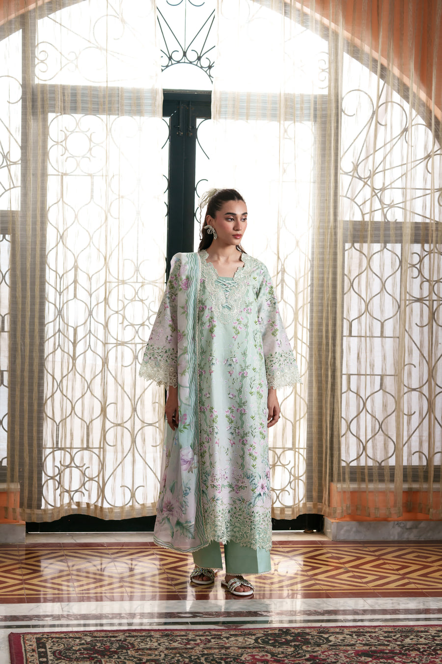 Neeshay Summer Lines Embroidered Lawn Unstitched 3Pc Suit - AVELINE
