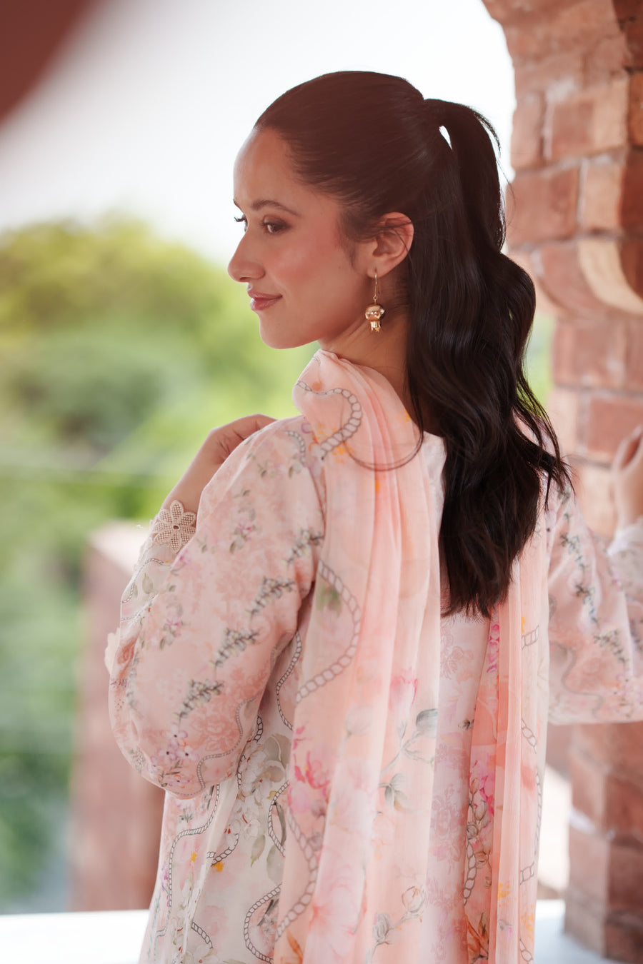 Neeshay Summer Lines Embroidered Lawn Unstitched 3Pc Suit - PEACHLINE