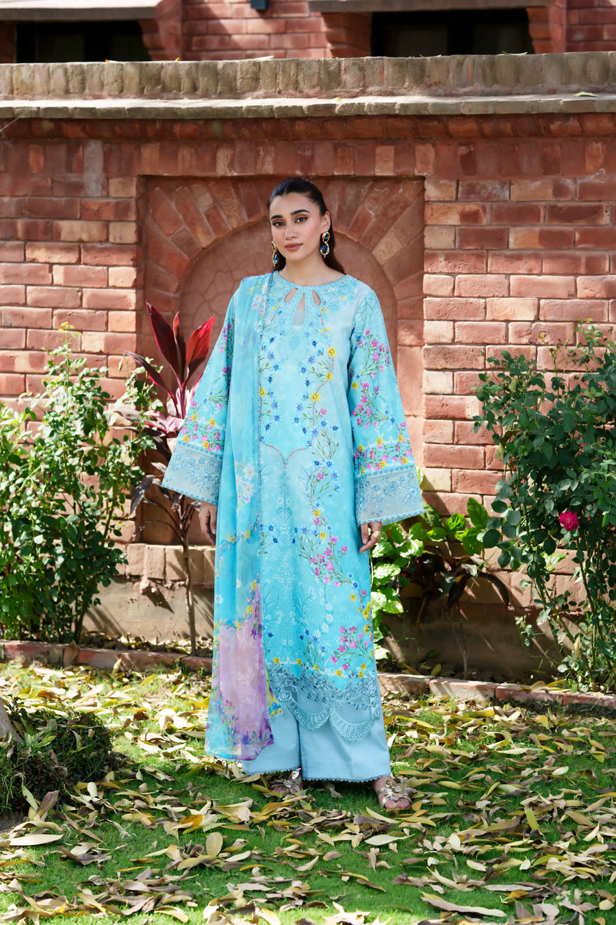 Neeshay Summer Lines Embroidered Lawn Unstitched 3Pc Suit - CELESTIA