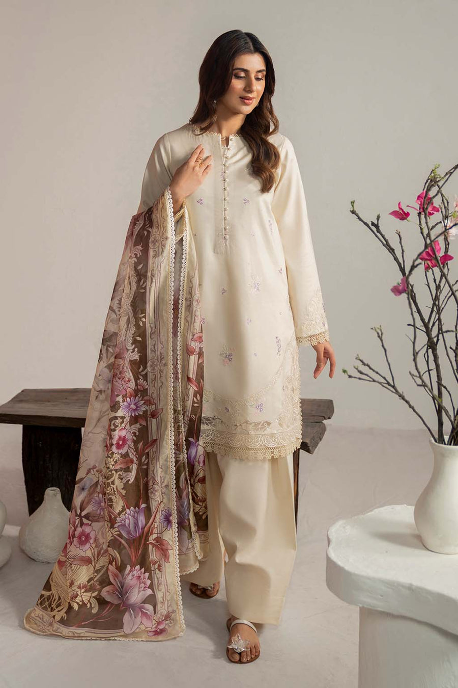 Neeshay Summer Edit Printed Lawn Ready to Wear 3Pc Suit - Opaline