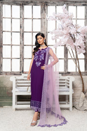HemStitch Embroidered Luxury Chiffon Pret 3Pc Suit CP-008 Violet