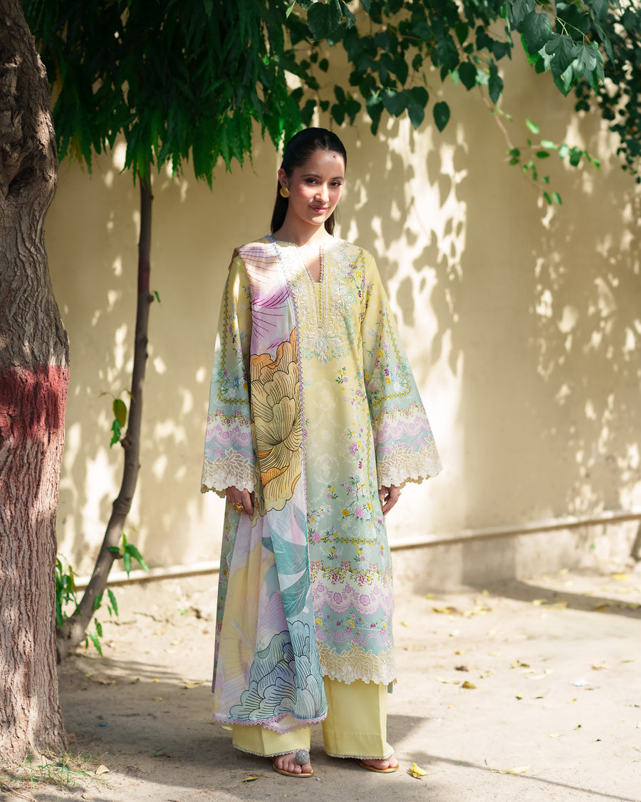 Neeshay Summer Lines Embroidered Lawn Unstitched 3Pc Suit - VIRELIA