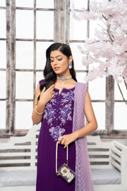 HemStitch Embroidered Luxury Chiffon Pret 3Pc Suit CP-008 Violet