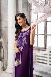 HemStitch Embroidered Luxury Chiffon Pret 3Pc Suit CP-008 Violet
