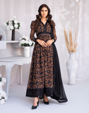 Hemstitch Afsana Embroidered Chiffon Pishwas - Dusty Caramel (B)