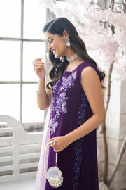 HemStitch Embroidered Luxury Chiffon Pret 3Pc Suit CP-008 Violet
