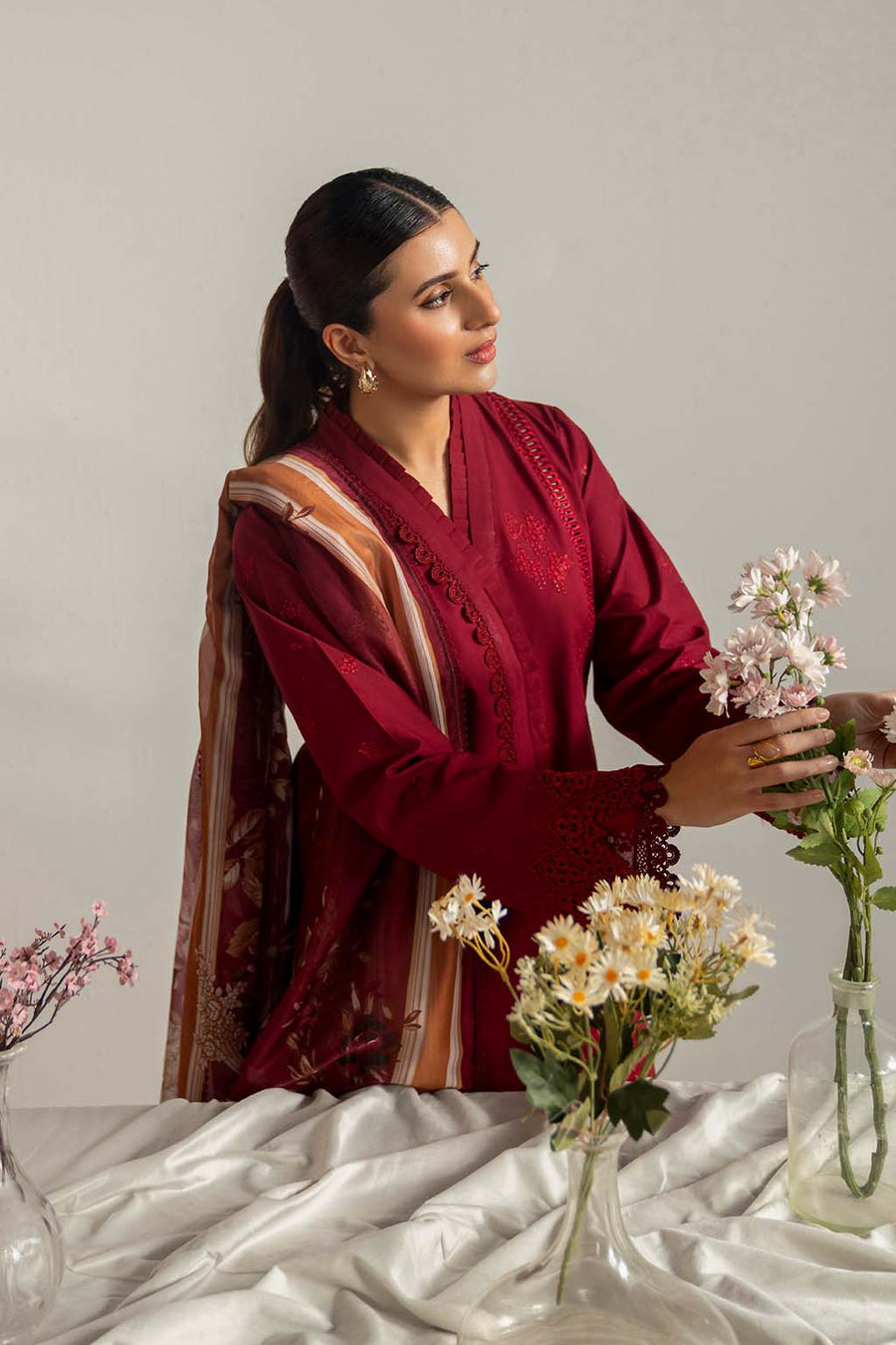Neeshay Summer Edit Printed Lawn Ready to Wear 3Pc Suit - Rouge