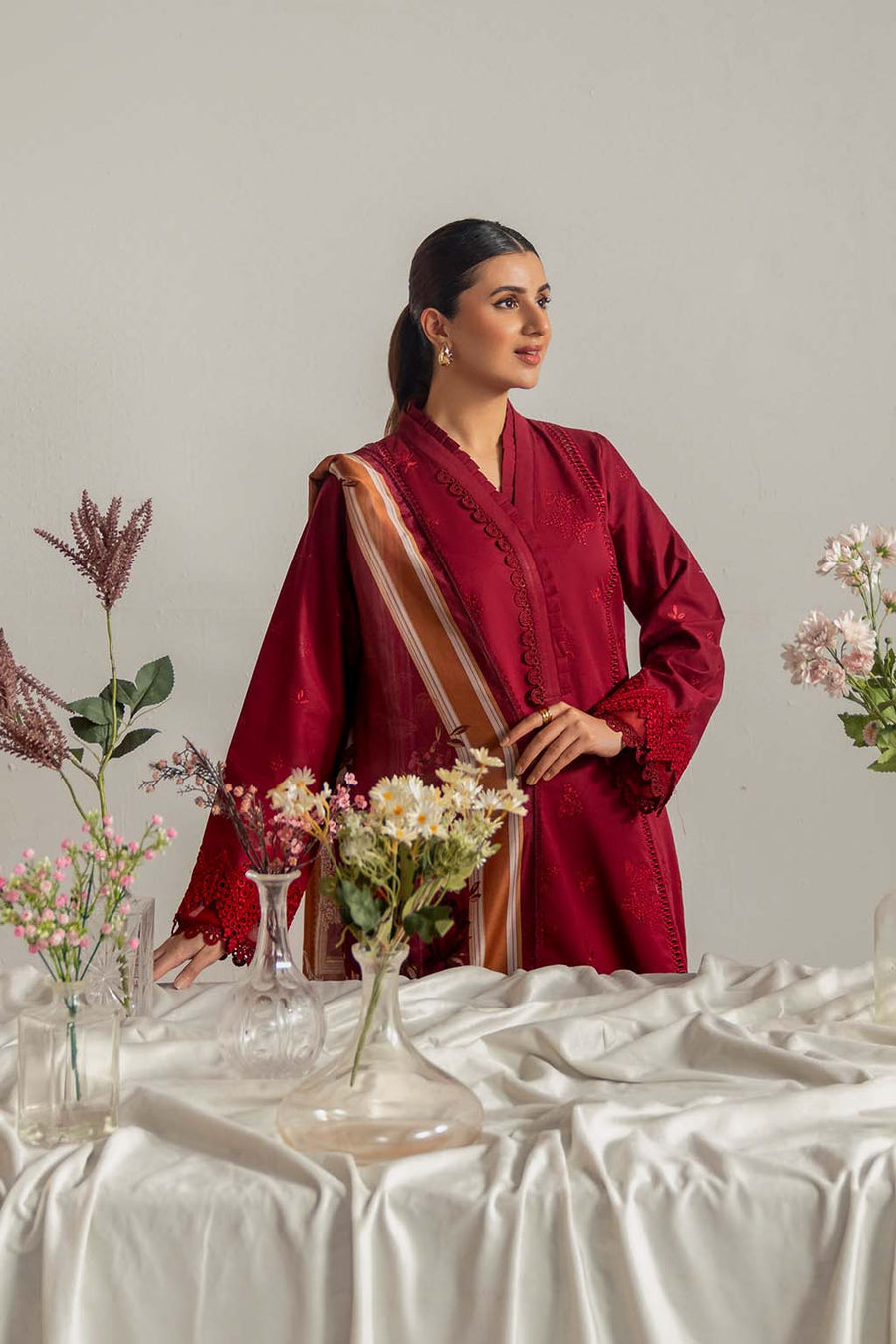 Neeshay Summer Edit Printed Lawn Ready to Wear 3Pc Suit - Rouge