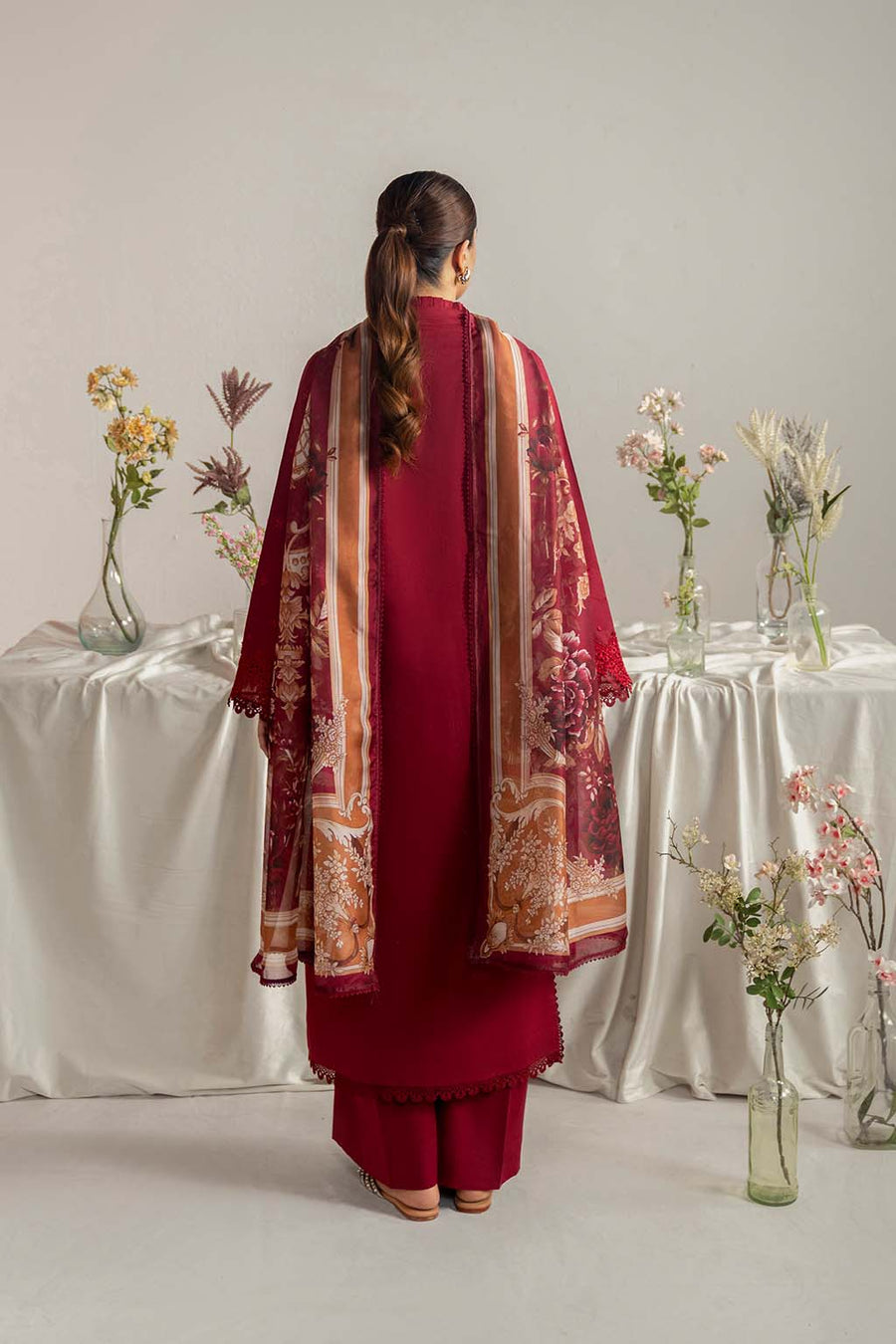 Neeshay Summer Edit Printed Lawn Ready to Wear 3Pc Suit - Rouge