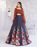 Hemstitch Afsana Embroidered Chiffon Lehanga Choli - Twilight