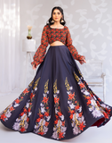 Hemstitch Afsana Embroidered Chiffon Lehanga Choli - Twilight