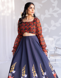 Hemstitch Afsana Embroidered Chiffon Lehanga Choli - Twilight