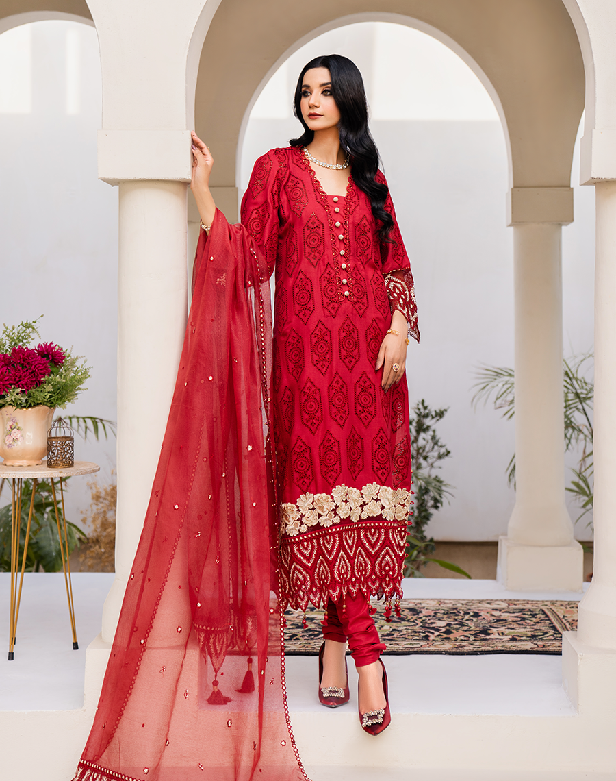 HemStitch Arzu Embroidered Luxury Lawn Unstitched 3Pc Suit HA-04 Rose