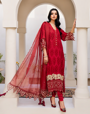 HemStitch Arzu Embroidered Luxury Lawn Unstitched 3Pc Suit HA-04 Rose