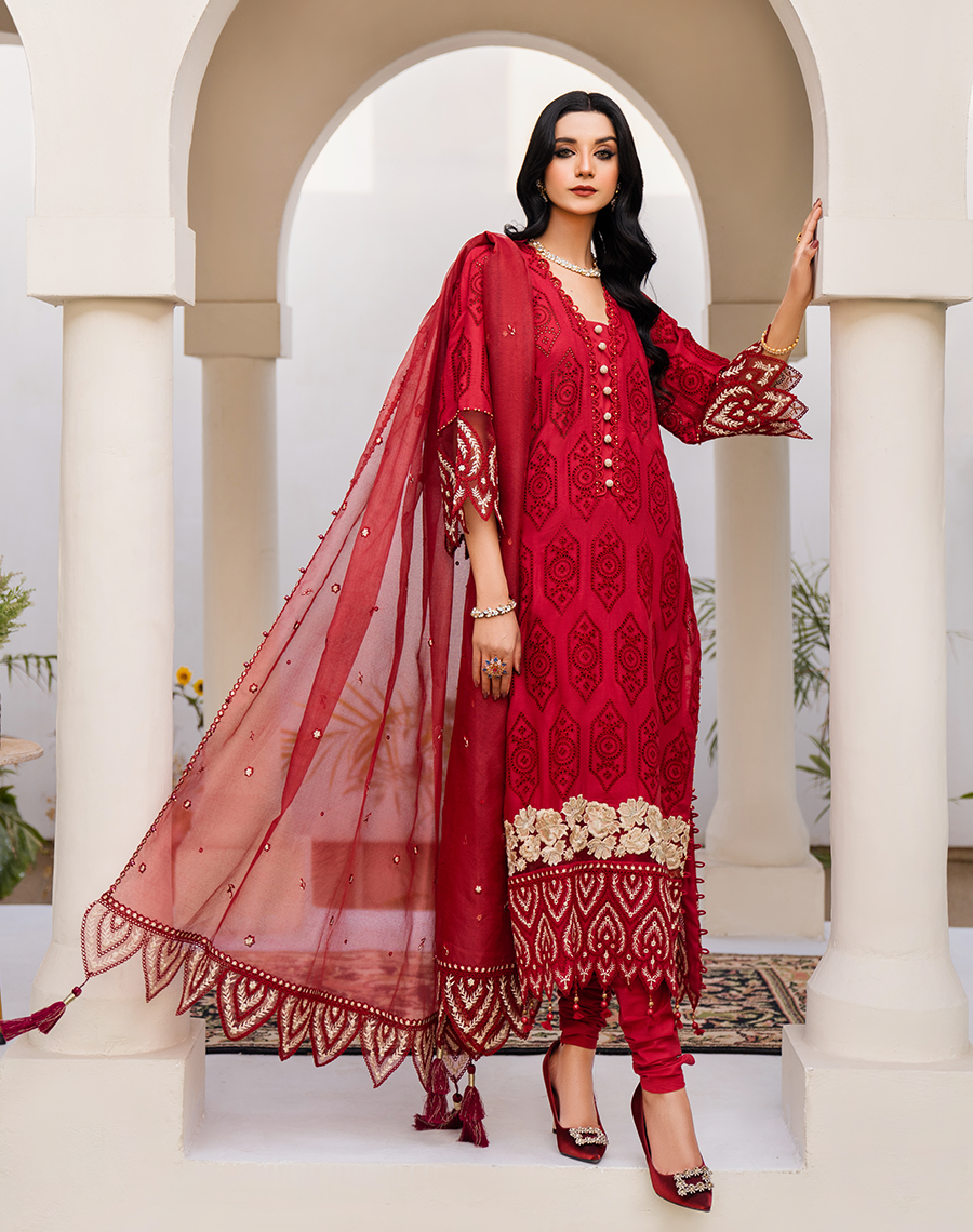 HemStitch Arzu Embroidered Luxury Lawn Unstitched 3Pc Suit HA-04 Rose