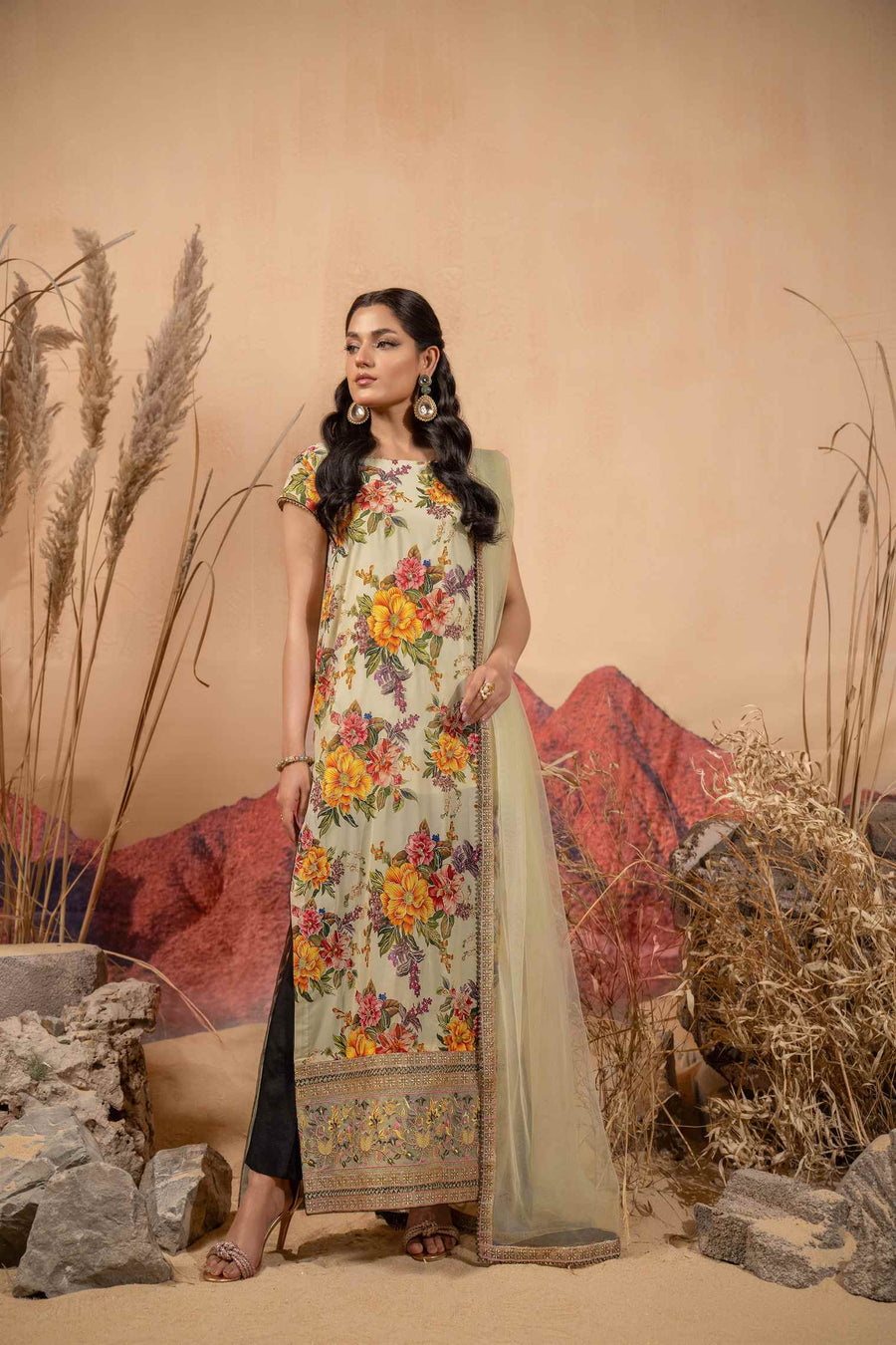 Hemstitch Afsana Vol-02 Embroidered Georgette Chiffon Stitched 3Pc Suit - FIORA