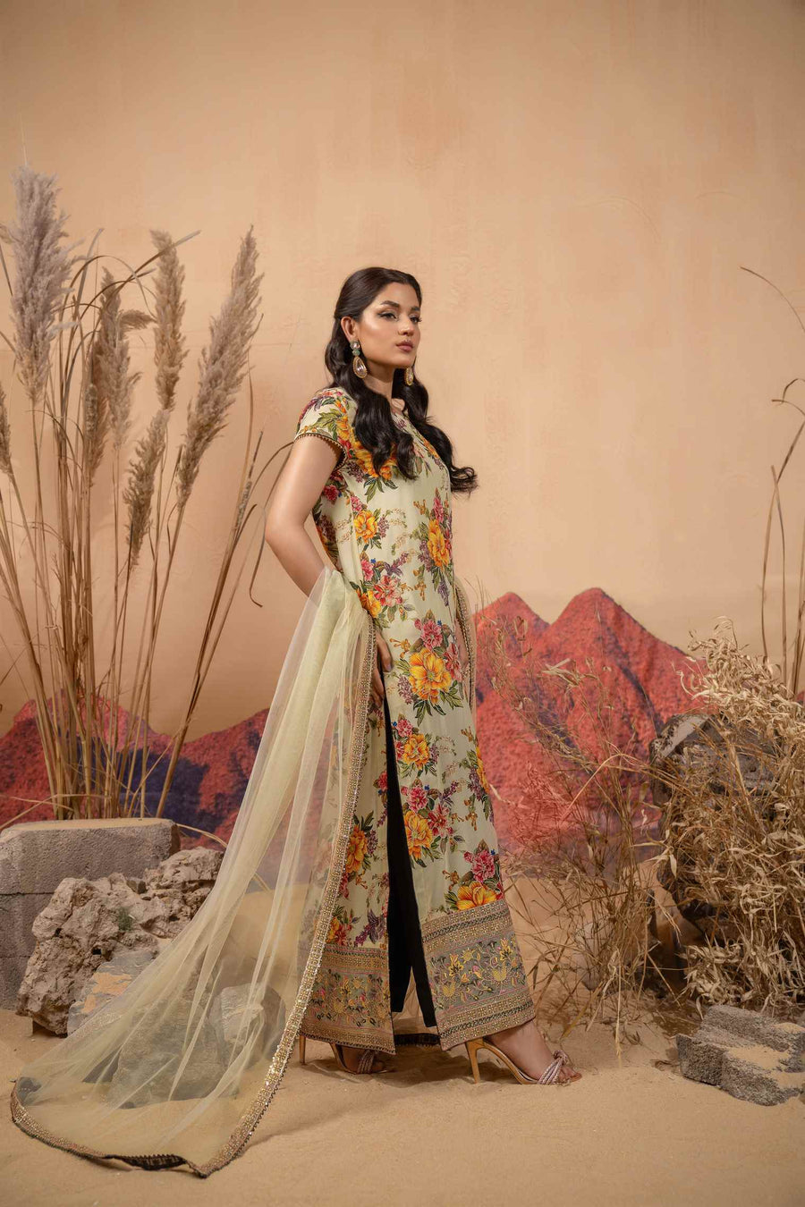 Hemstitch Afsana Vol-02 Embroidered Georgette Chiffon Stitched 3Pc Suit - FIORA