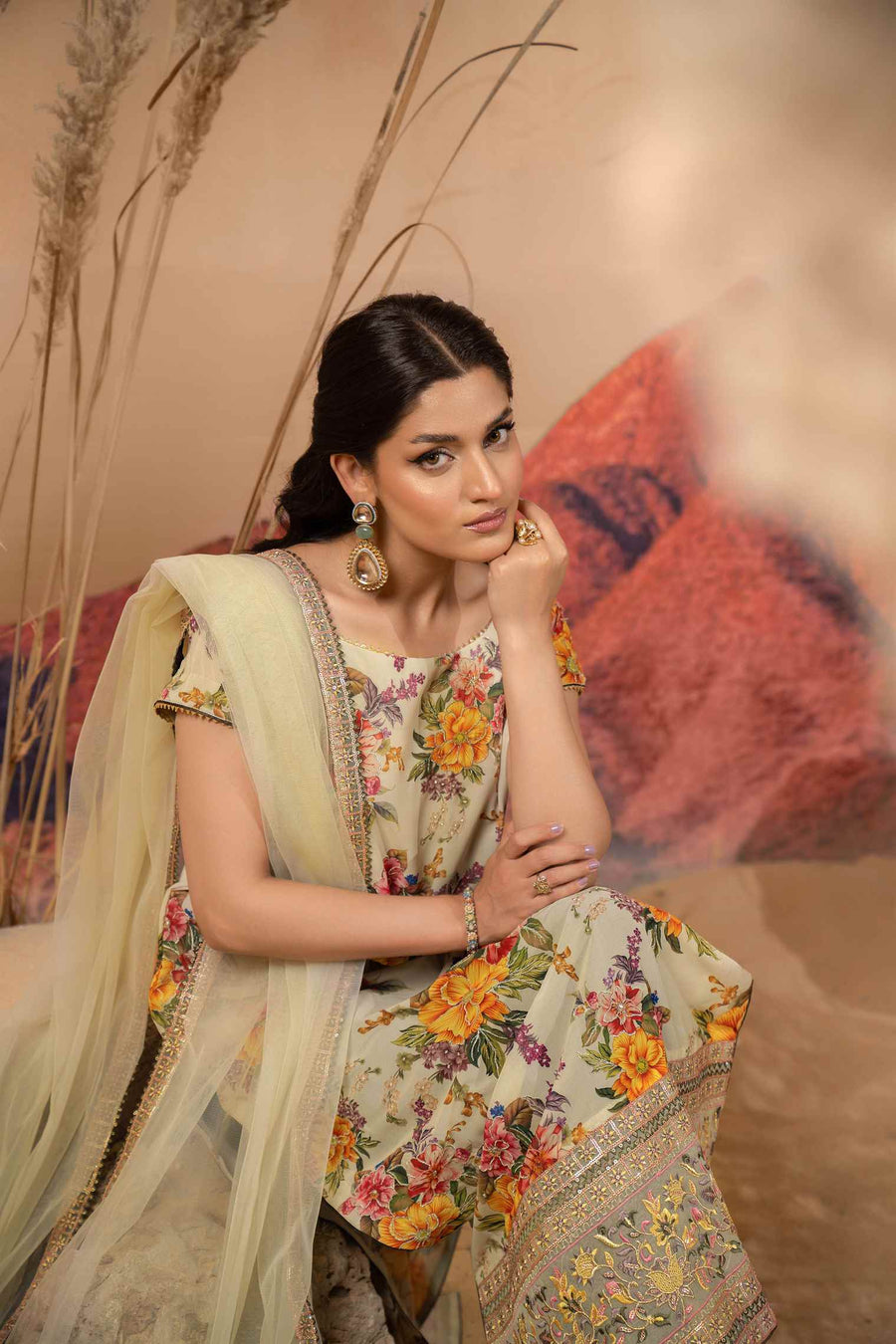 Hemstitch Afsana Vol-02 Embroidered Georgette Chiffon Stitched 3Pc Suit - FIORA