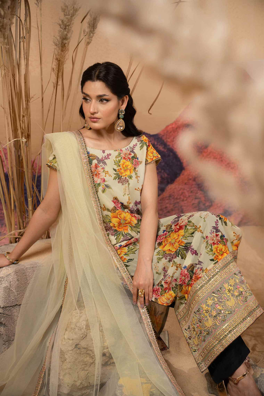 Hemstitch Afsana Vol-02 Embroidered Georgette Chiffon Stitched 3Pc Suit - FIORA