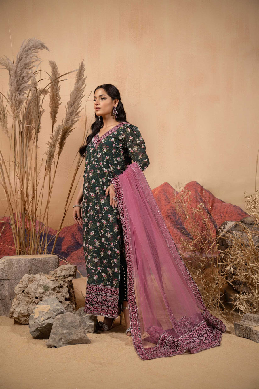 Hemstitch Afsana Vol-02 Embroidered Georgette Chiffon Stitched 3Pc Suit - SAIBA