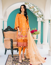 HemStitch Arzu Embroidered Luxury Lawn Unstitched 3Pc Suit HA-01 Marigold